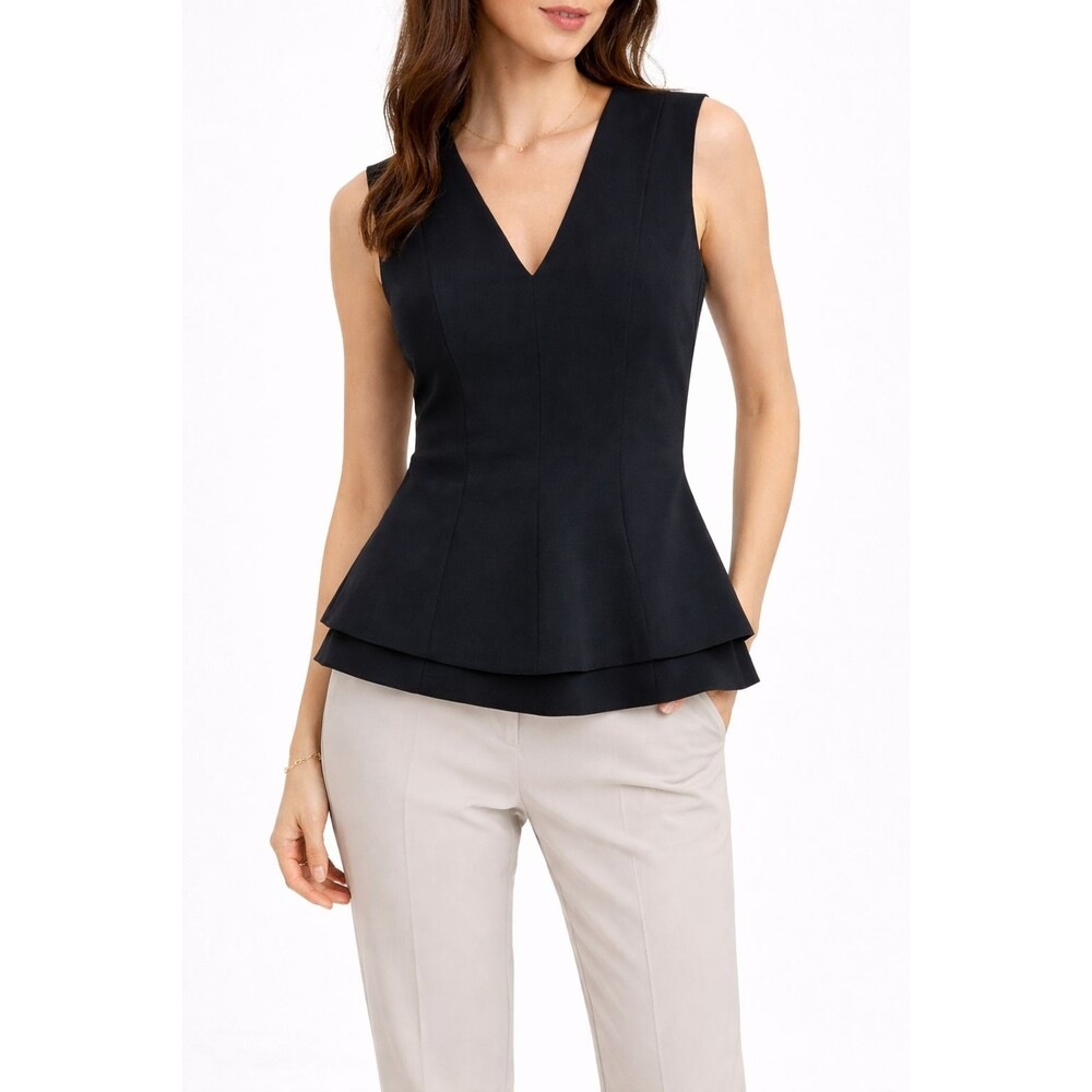 BCBGMaxAzria Black Sleeveless V-Neck Peplum Layered Top Women’s Small